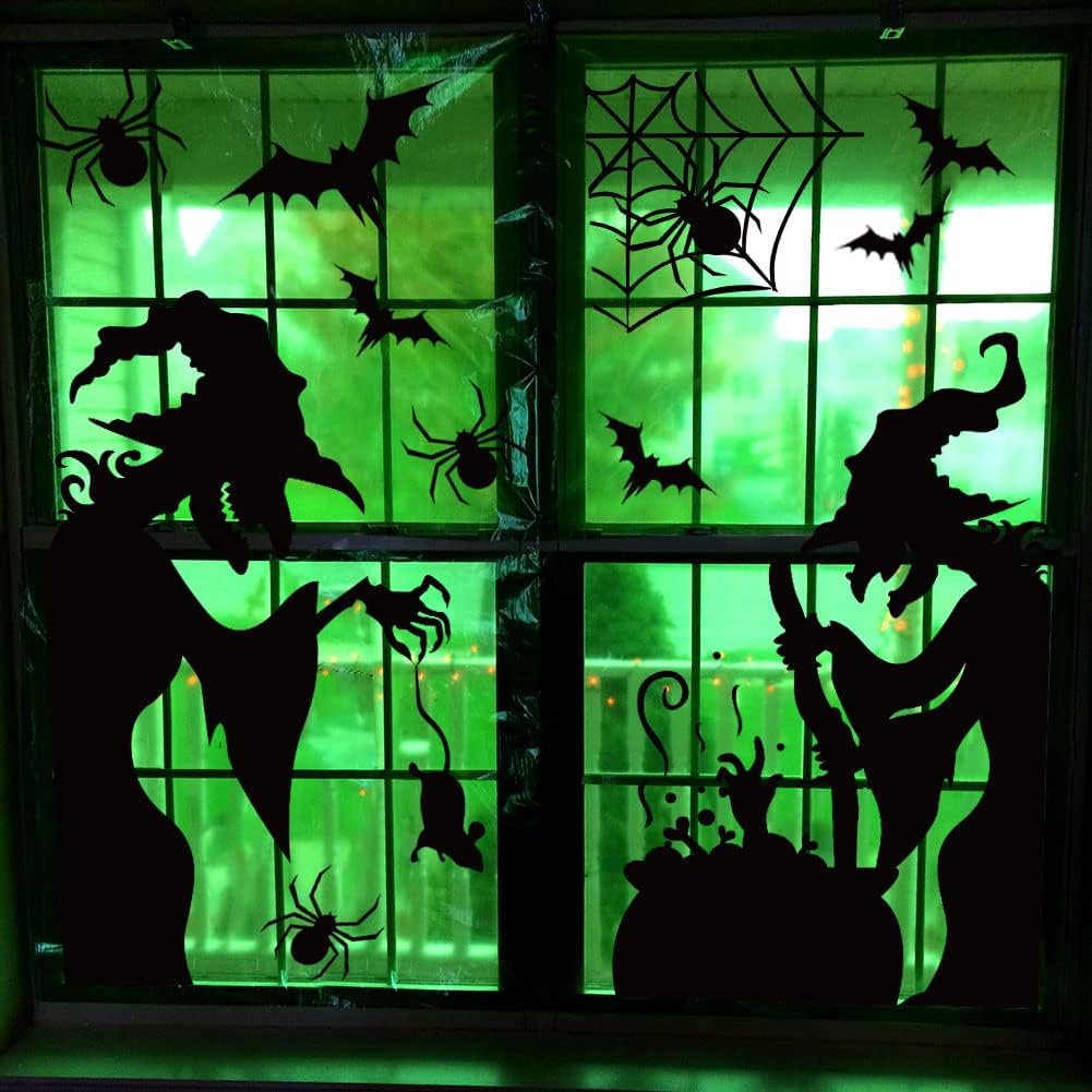 44pcs Halloween Window Clings – Spooky Witch & Bat Stickers