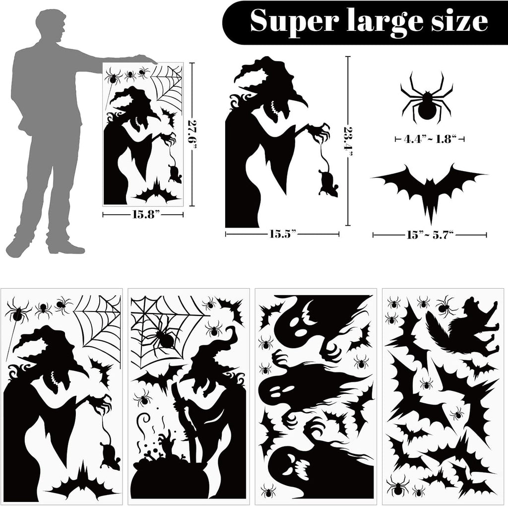 44pcs Halloween Window Clings – Spooky Witch & Bat Stickers