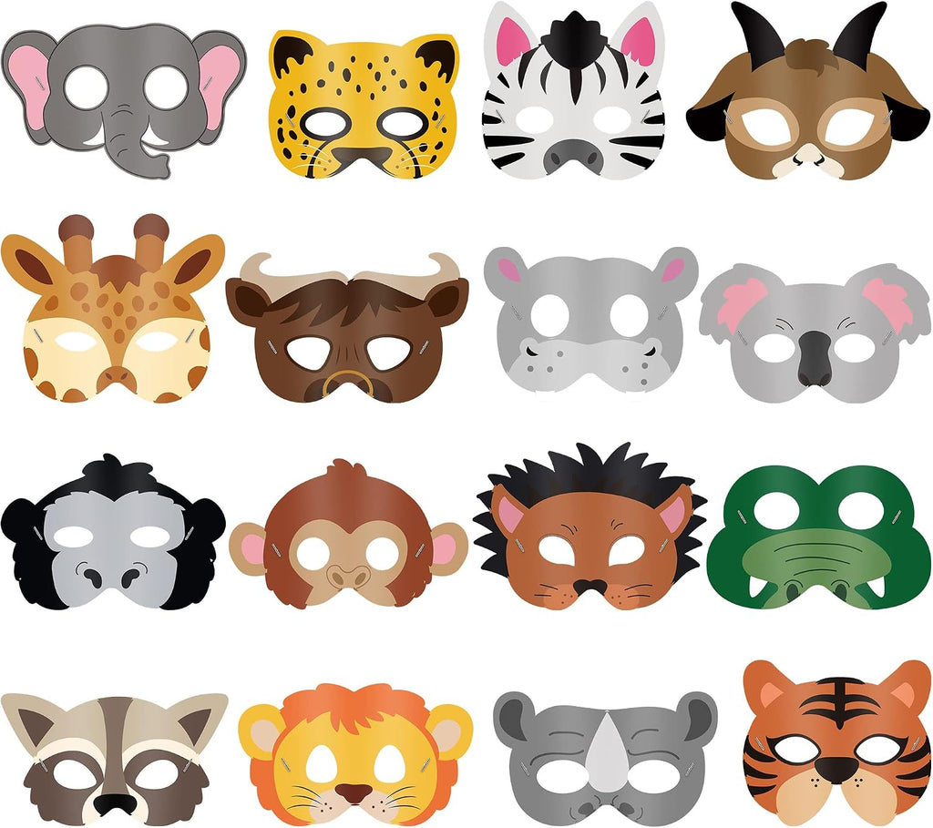 16 Pcs Safari Animal Masks for Kids – Zoo Party Favors