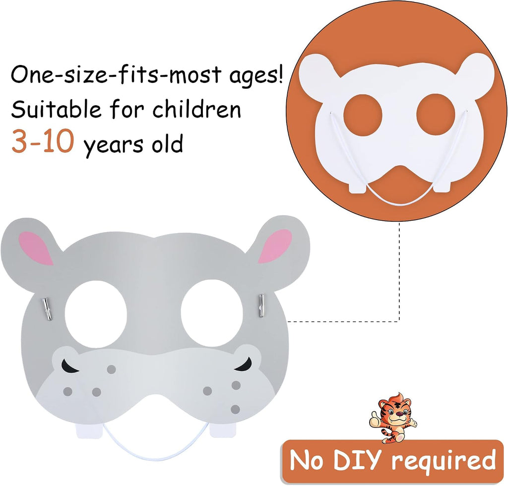 16 Pcs Safari Animal Masks for Kids – Zoo Party Favors