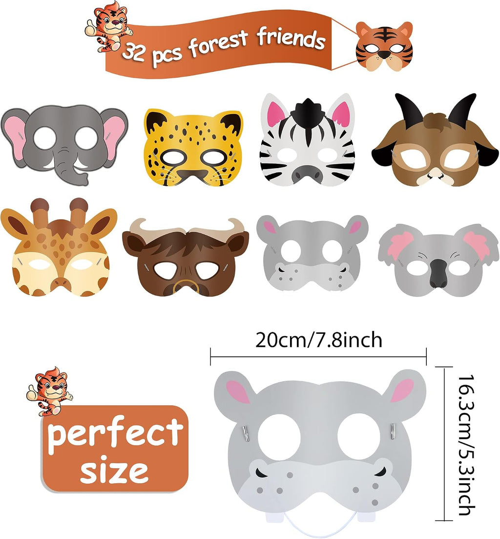 16 Pcs Safari Animal Masks for Kids – Zoo Party Favors