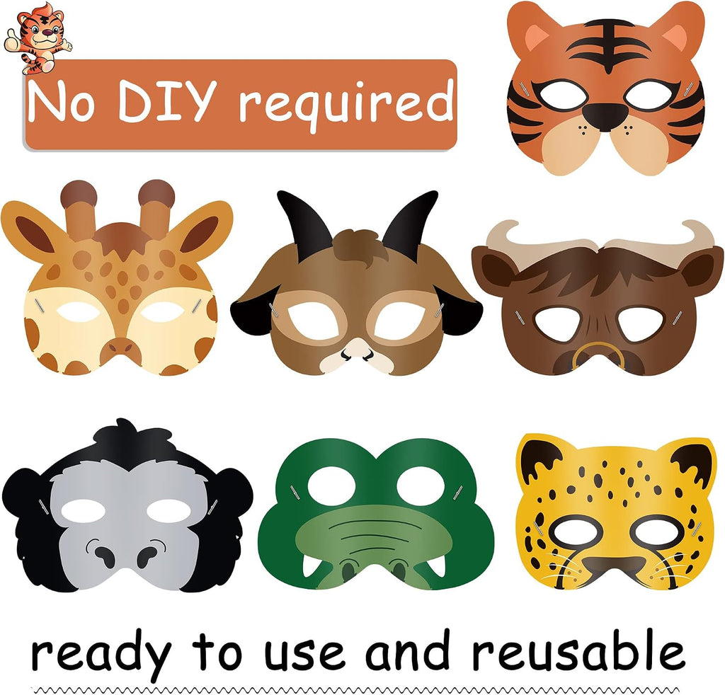 16 Pcs Safari Animal Masks for Kids – Zoo Party Favors