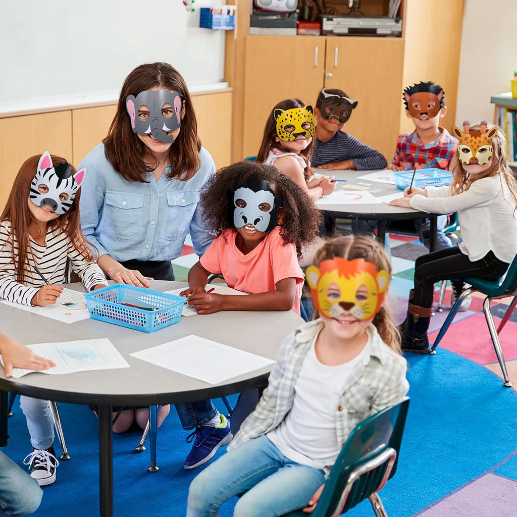 16 Pcs Safari Animal Masks for Kids – Zoo Party Favors