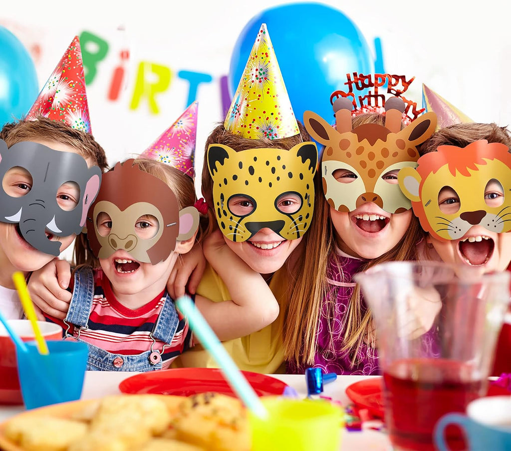 16 Pcs Safari Animal Masks for Kids – Zoo Party Favors