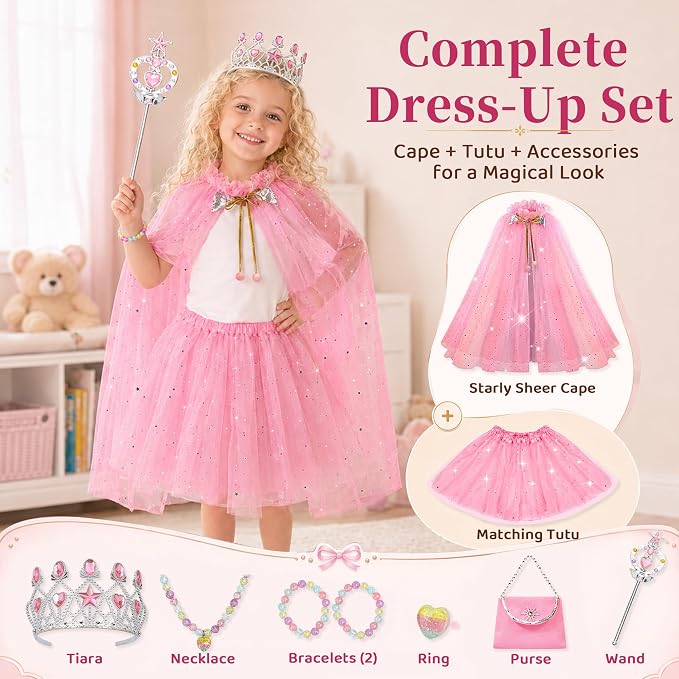 Princess Dress Up Set for Girls – Cape, Tutu & Accessories