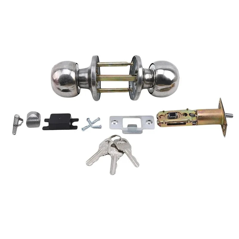 1Pc Aluminum Alloy Round Door Knob With Key Lock Handle Metal Bedroom Living Room Interior Door Lever Set