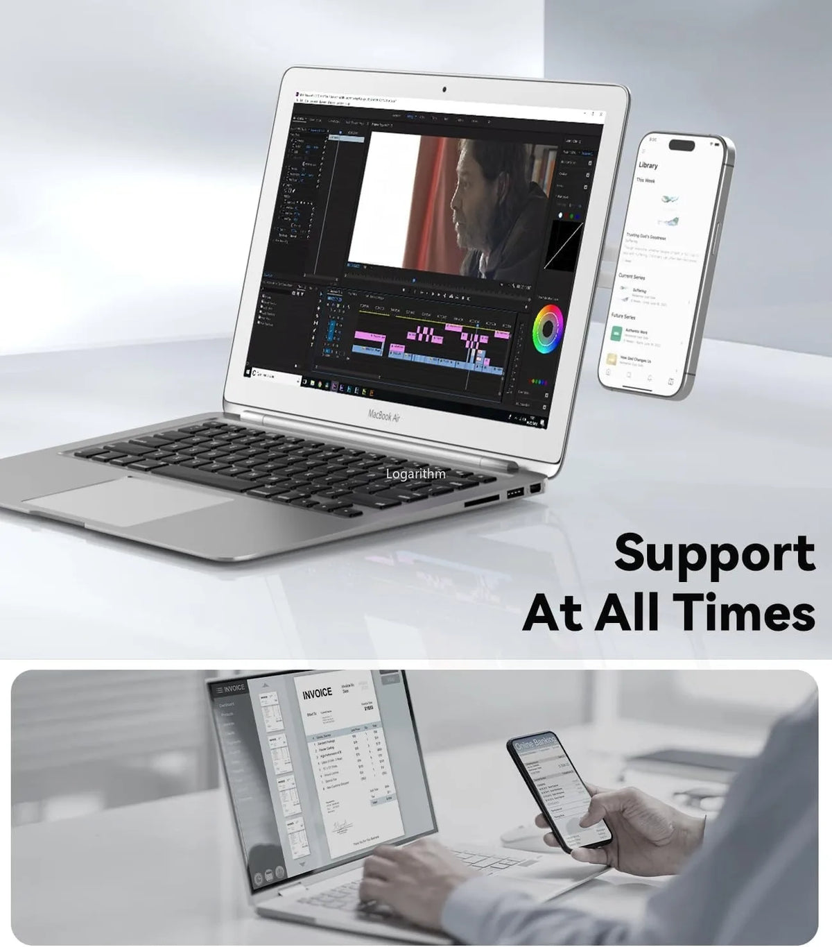 Magnetic Laptop Phone Holder, Slim Foldable Monitor Mount