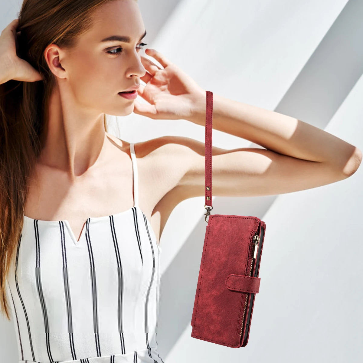 PU Leather Wallet Phone Case with Magnetic Closure & Card Storage