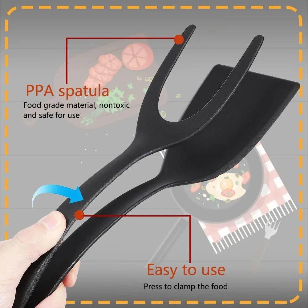 2 In 1 Flip Spatula Tongs Nylon Non Stick Kitchen Gadget Multifunctional EggPancake Fish Omelet French Toast Cooking Making Too