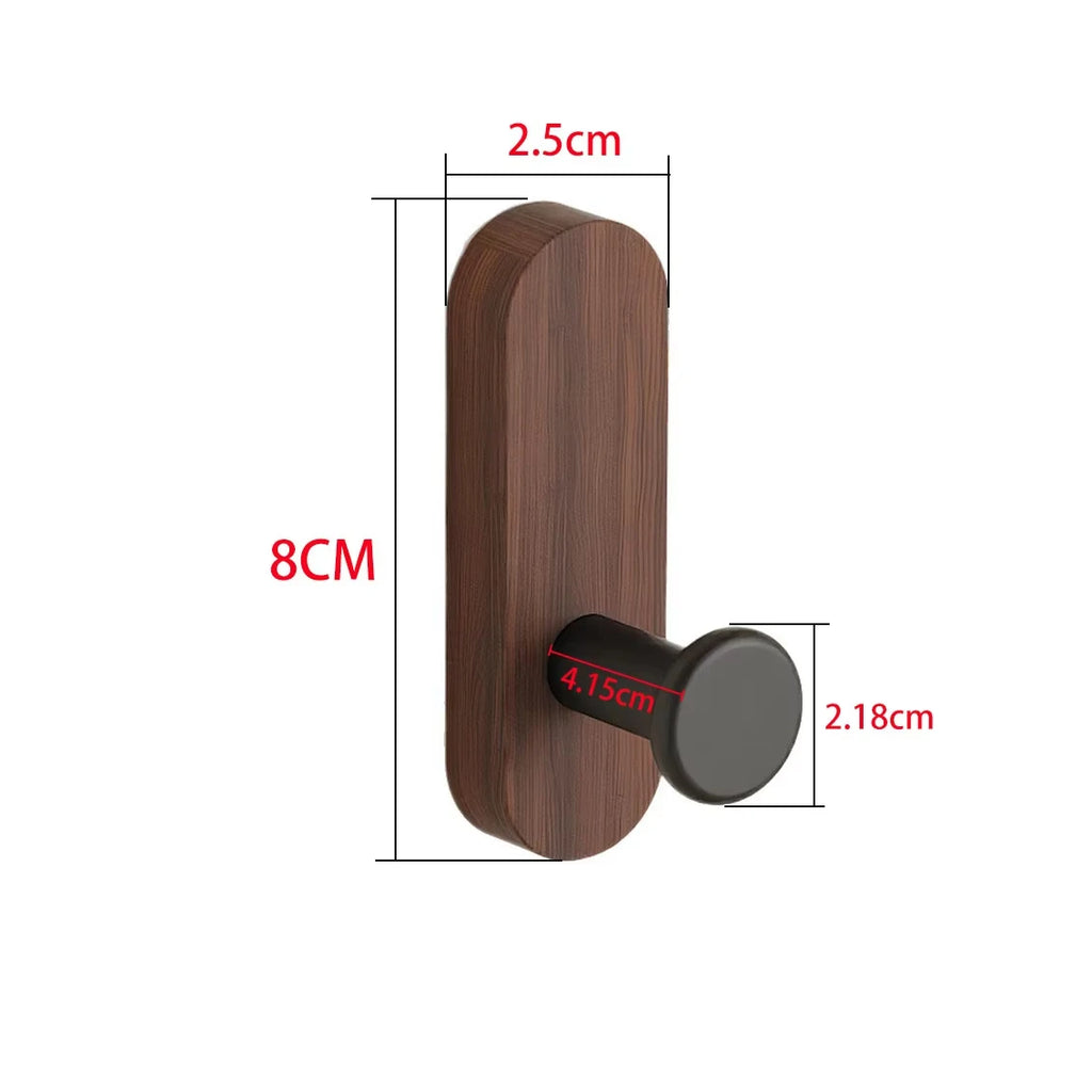 Walnut Wood Mounted Self Adhesive Wall Hooks for Hanging Coat Towel Clothes Blanket Hat Backpack Coat Keychain Entrance