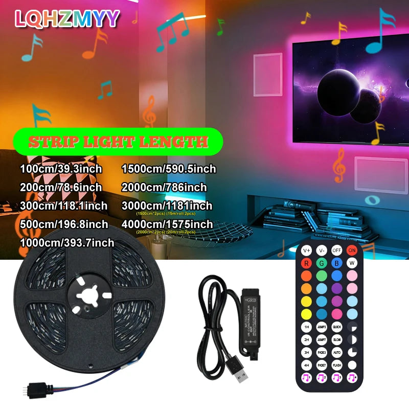 A Set of 5V Low-Voltage Rgb Led5050 Light Strips with 44-Key Music Function Remote Control, Lighting That Dances Along with the