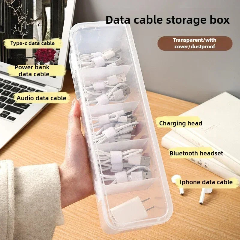 Transparent Data Cable Organizer Case Classification Dustproof Card Organizer with Lid Clutter Collection Box for Office Home