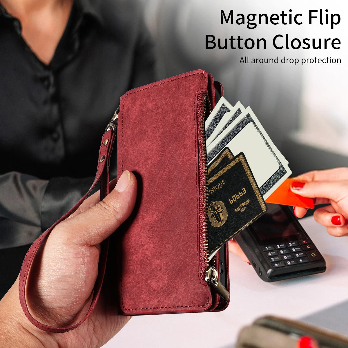 PU Leather Wallet Phone Case with Magnetic Closure & Card Storage