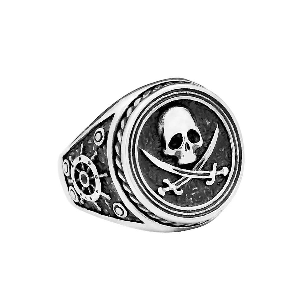 Pirate Skull Ring – Retro Gothic Nautical Jewelry for Men & Women