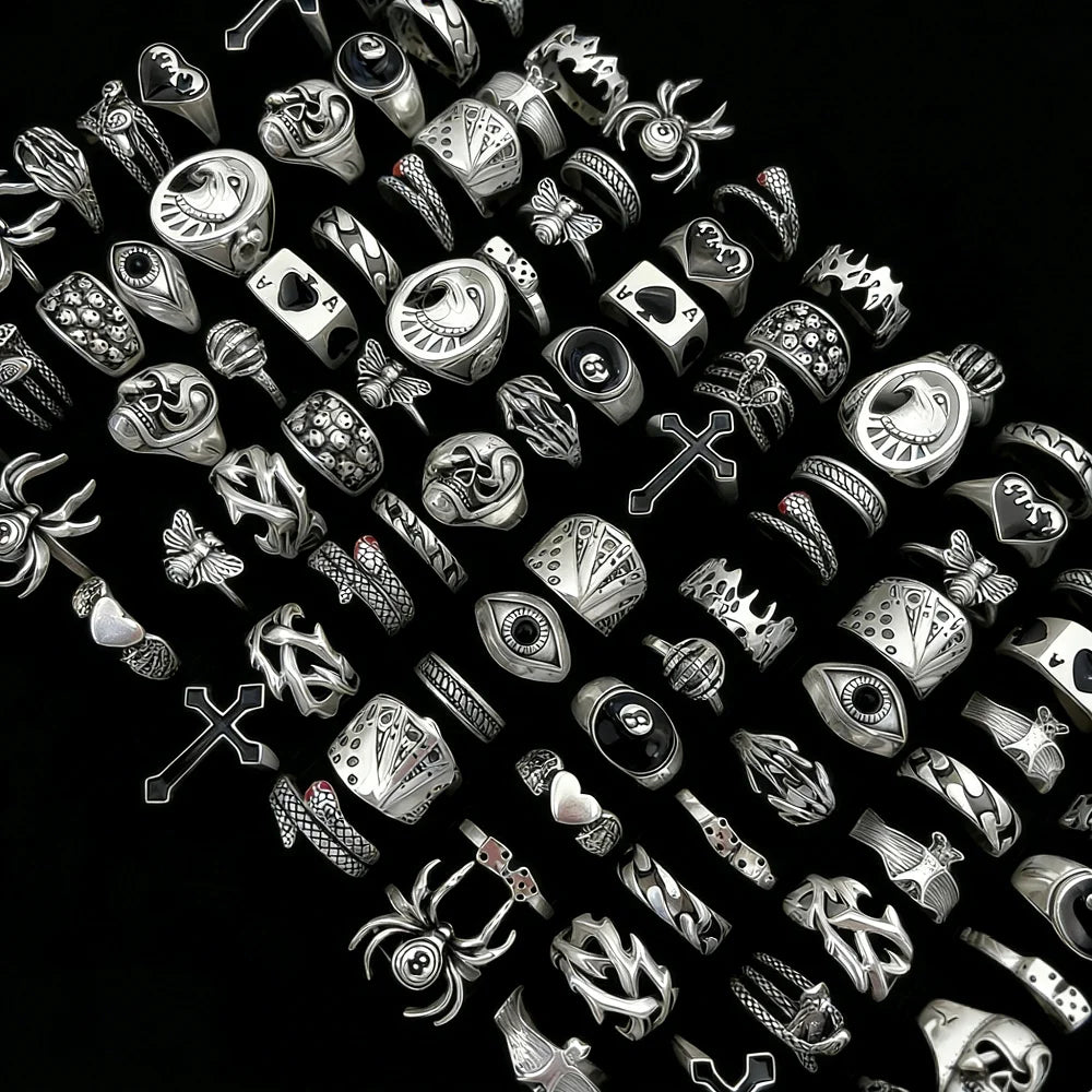 Punk Gothic Skeleton Ring Set – Bold Grunge Style
