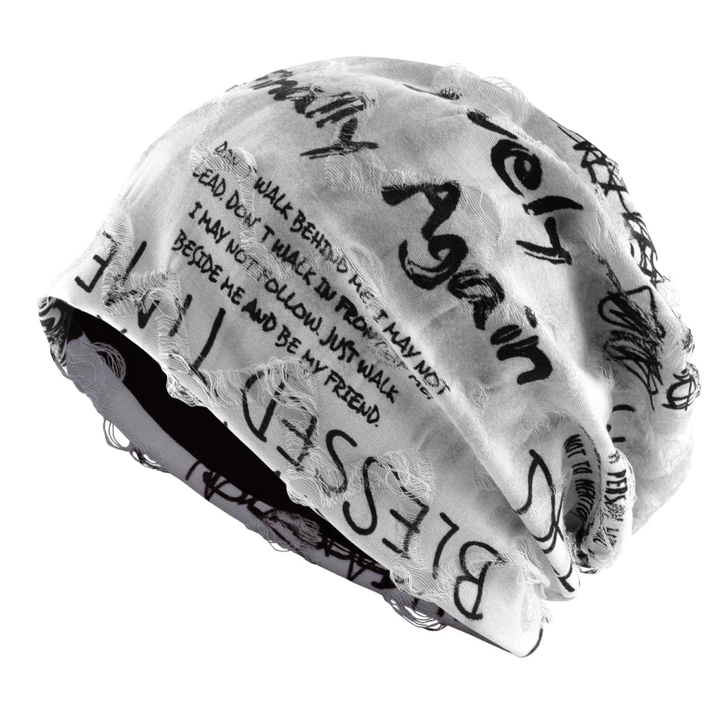 Distressed Letter Print Beanie – Vintage Unisex Fleece-Lined Hat