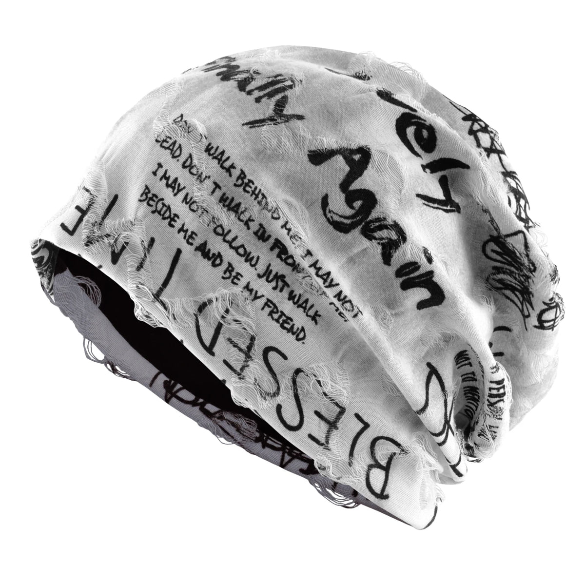 Distressed Letter Print Beanie – Vintage Unisex Fleece-Lined Hat