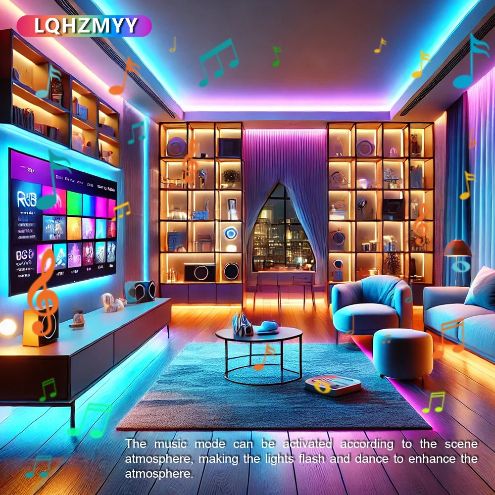 A Set of 5V Low-Voltage Rgb Led5050 Light Strips with 44-Key Music Function Remote Control, Lighting That Dances Along with the