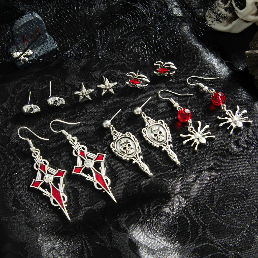 Halloween Skull Spider Drop Earrings – Gothic Jewelry for Women