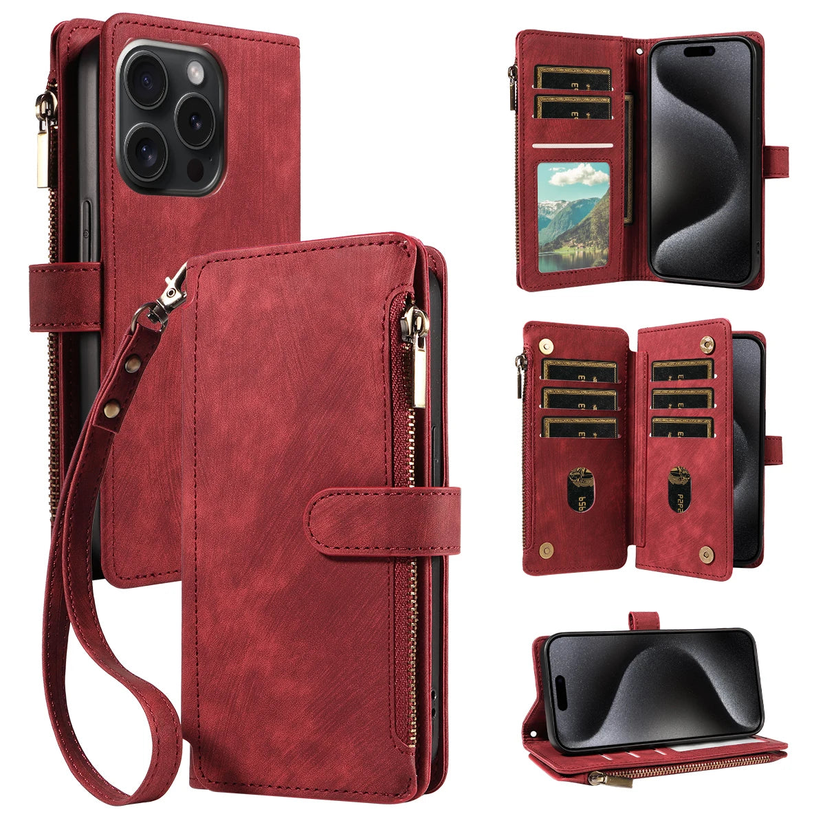 PU Leather Wallet Phone Case with Magnetic Closure & Card Storage