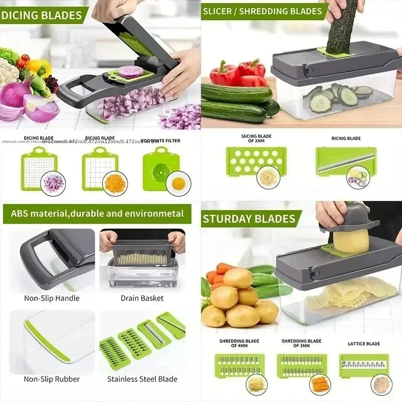 Multifunctional Vegetable Chopper Handle Food Grate Food Chopper Vegetable Slicer Dicer Cut 16 in 1 Kitchen Items Cocina