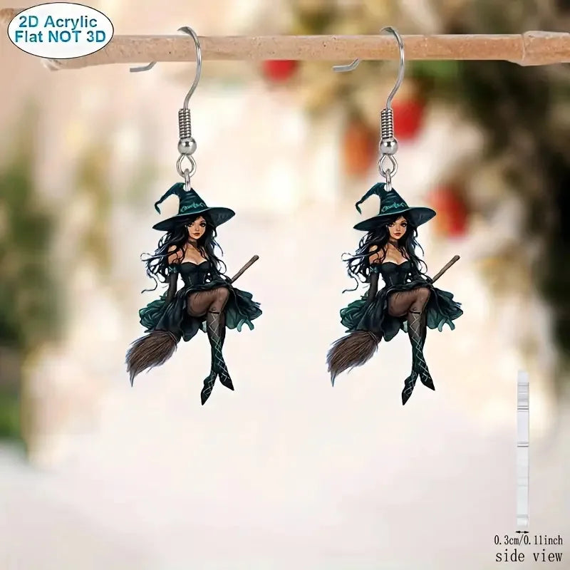 Halloween Witch Earrings – Acrylic Cartoon Drop Earrings