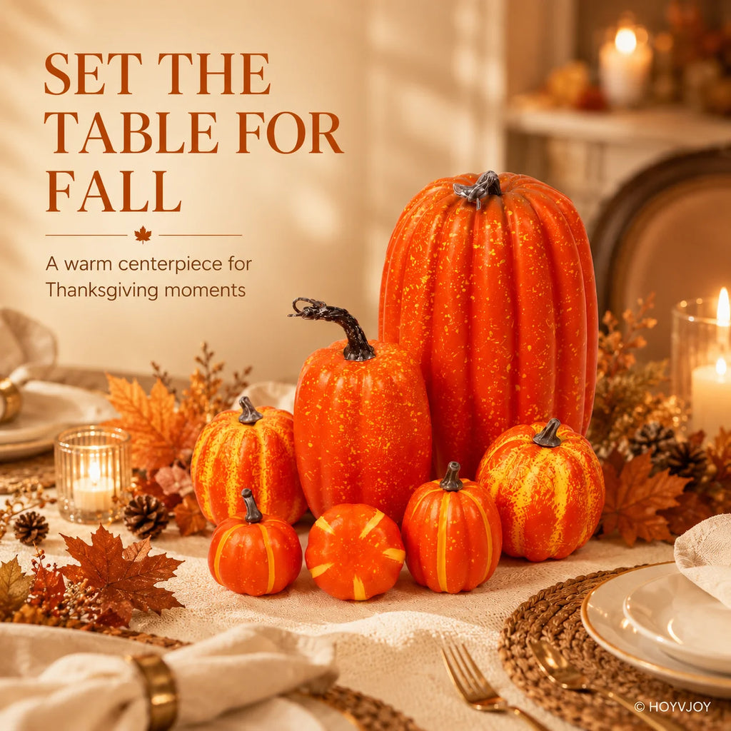 7-Piece Artificial Pumpkins – Halloween & Autumn Table Decor