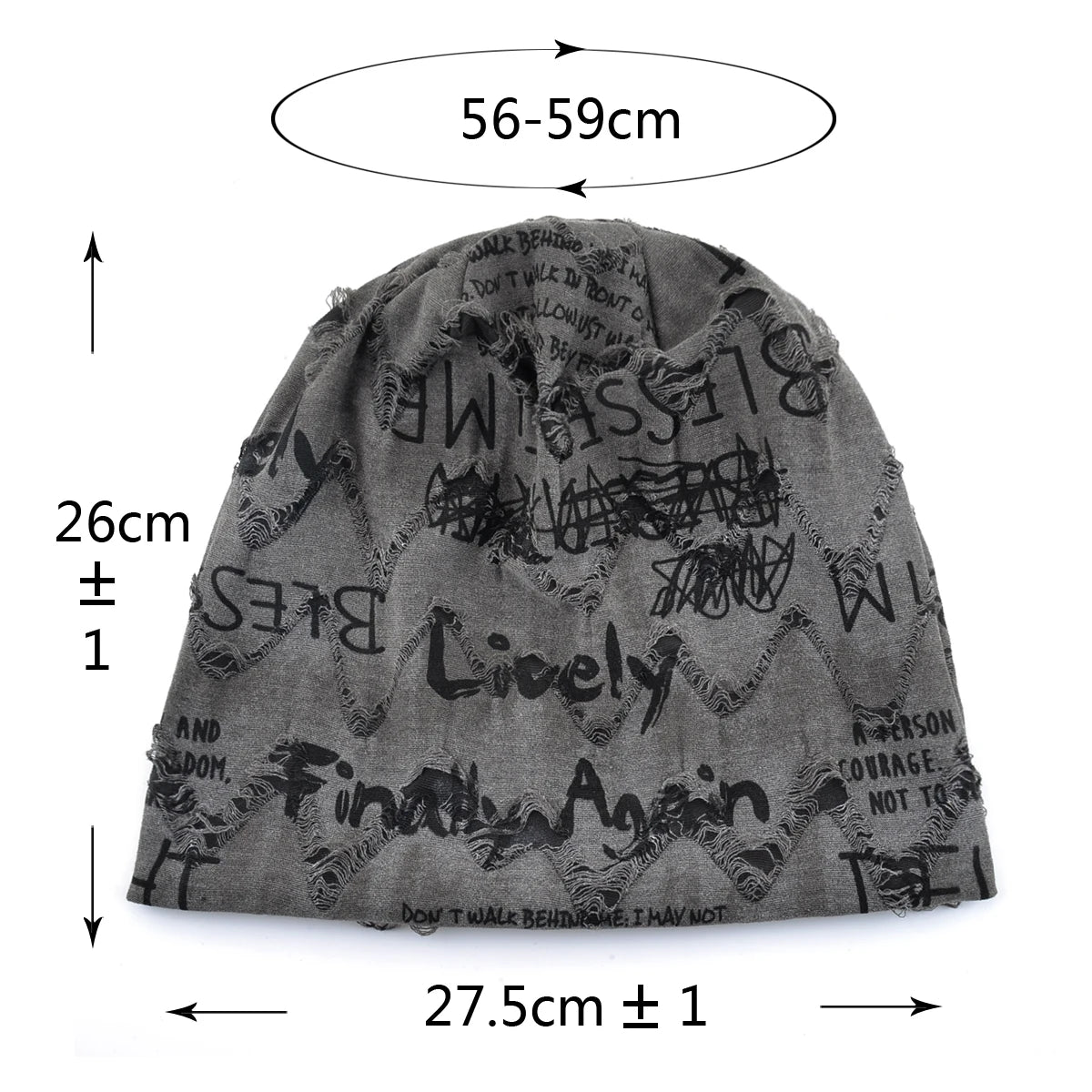 Distressed Letter Print Beanie – Vintage Unisex Fleece-Lined Hat