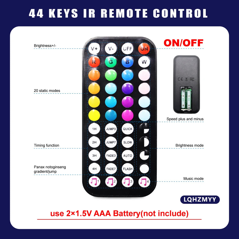 A Set of 5V Low-Voltage Rgb Led5050 Light Strips with 44-Key Music Function Remote Control, Lighting That Dances Along with the