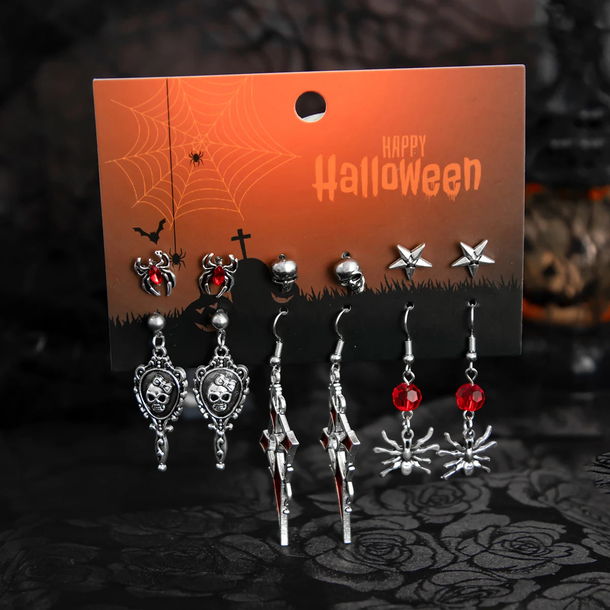 Halloween Skull Spider Drop Earrings – Gothic Jewelry for Women