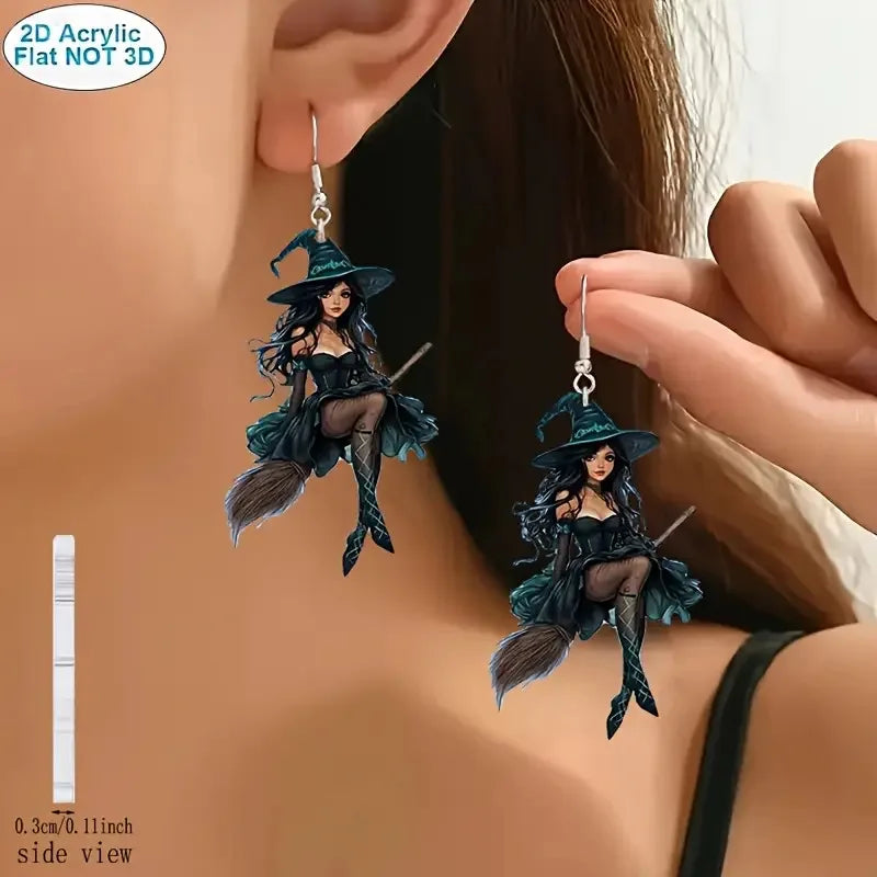 Halloween Witch Earrings – Acrylic Cartoon Drop Earrings