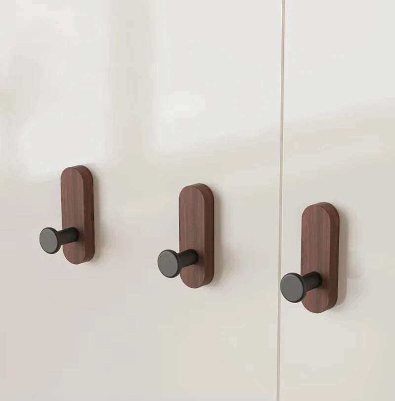 Walnut Wood Mounted Self Adhesive Wall Hooks for Hanging Coat Towel Clothes Blanket Hat Backpack Coat Keychain Entrance