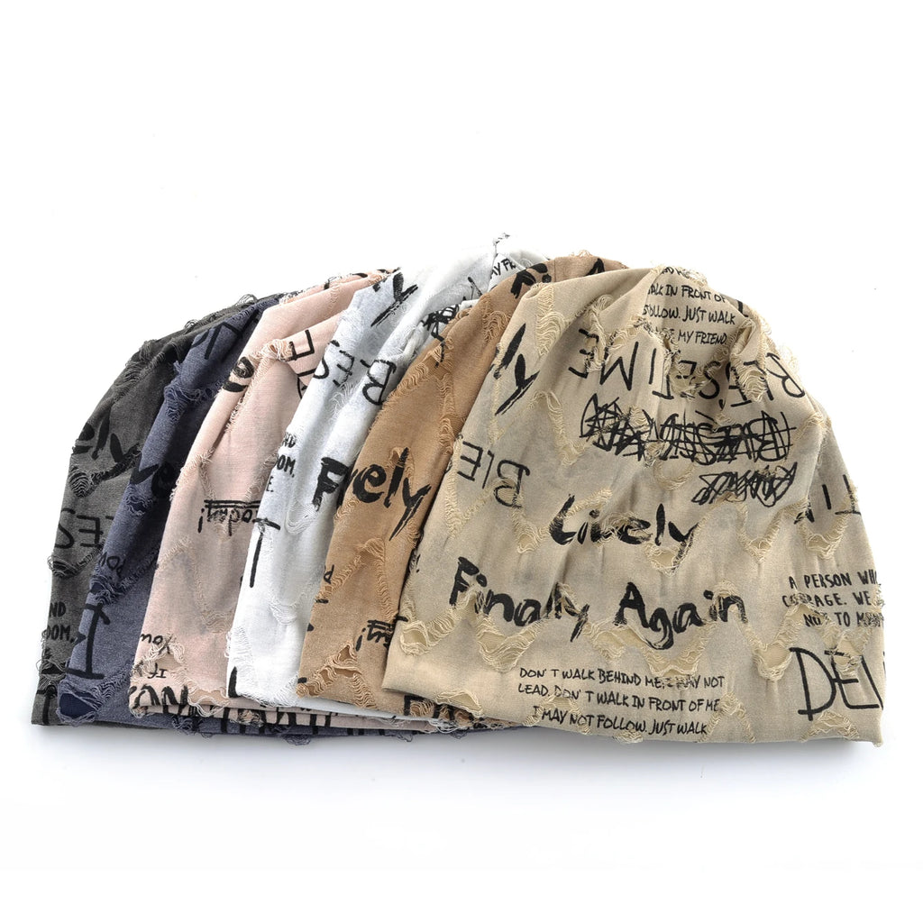 Distressed Letter Print Beanie – Vintage Unisex Fleece-Lined Hat