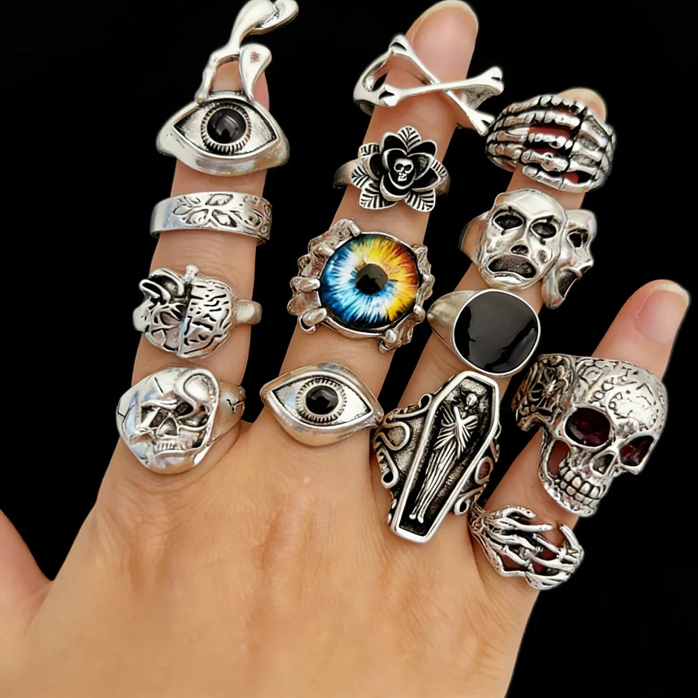 Punk Gothic Skeleton Ring Set – Bold Grunge Style