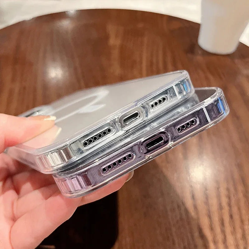 For Magesafe Magnetic Transparent Wireless Charge Case For iPhone 11 12 13 14 15 16 17 Air Pro Max Plus Mini Shockproof PC Cover