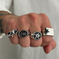 Black Star Rings Set – 4-Piece Y2K Punk Geometric Jewelry