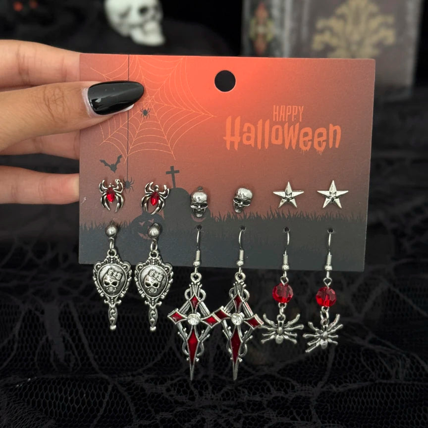 Halloween Skull Spider Drop Earrings – Gothic Jewelry for Women