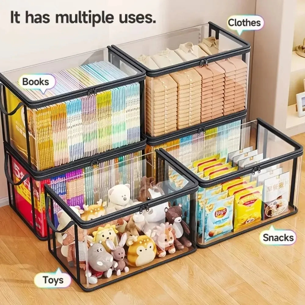 Storage Bag with Flip Lid & Viewing Window - Durable Rectangular Organizer for Toys, Crafts, Books, School Supplies, Snacks