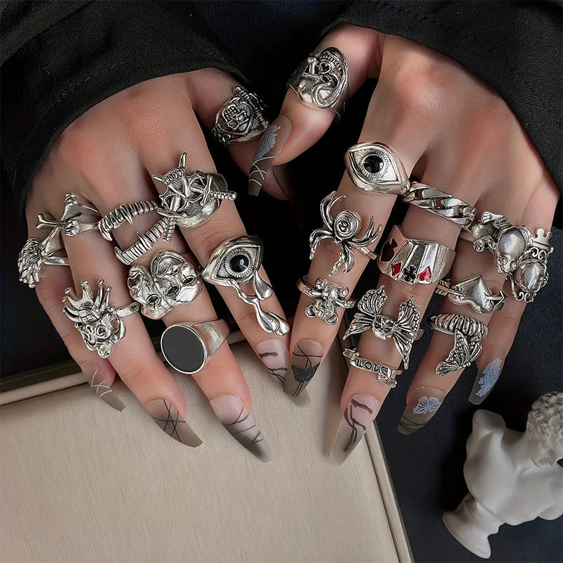 Gothic Ring Set – 24pc Punk Fashion Rings