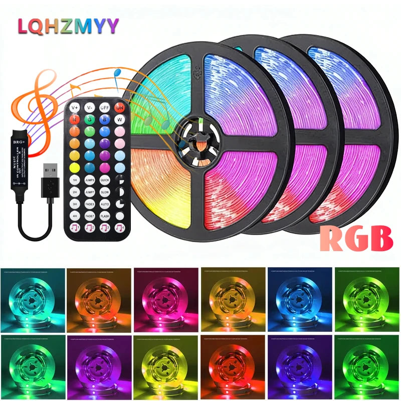 A Set of 5V Low-Voltage Rgb Led5050 Light Strips with 44-Key Music Function Remote Control, Lighting That Dances Along with the