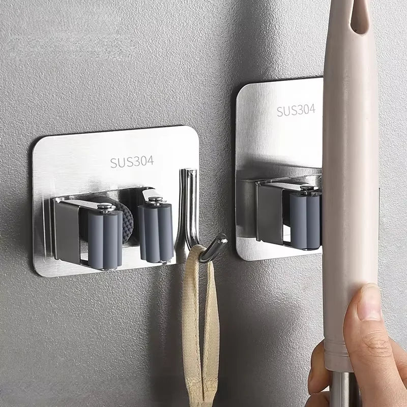 Multi-Purpose Hooks Adhesive Wall Hanging Mop Rack Broom Hanger Hook Kitchen Bathroom Organization Home Organizer Accessories ﻿
