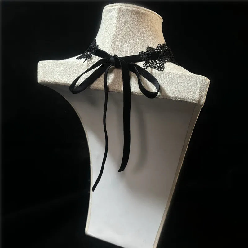 Gothic Choker Necklace Black Lace Flower Velvet Collar