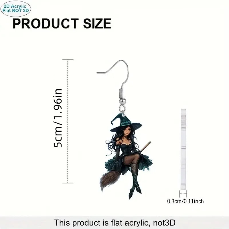 Halloween Witch Earrings – Acrylic Cartoon Drop Earrings