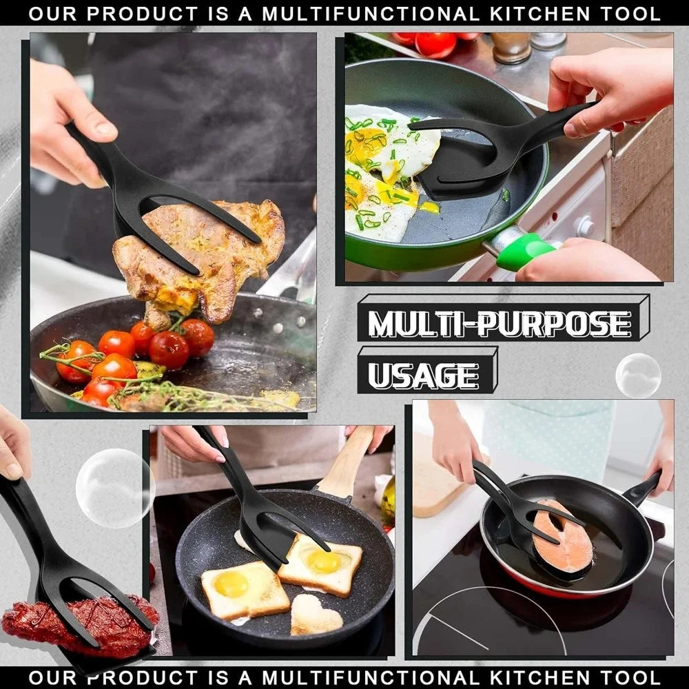 2 In 1 Flip Spatula Tongs Nylon Non Stick Kitchen Gadget Multifunctional EggPancake Fish Omelet French Toast Cooking Making Too