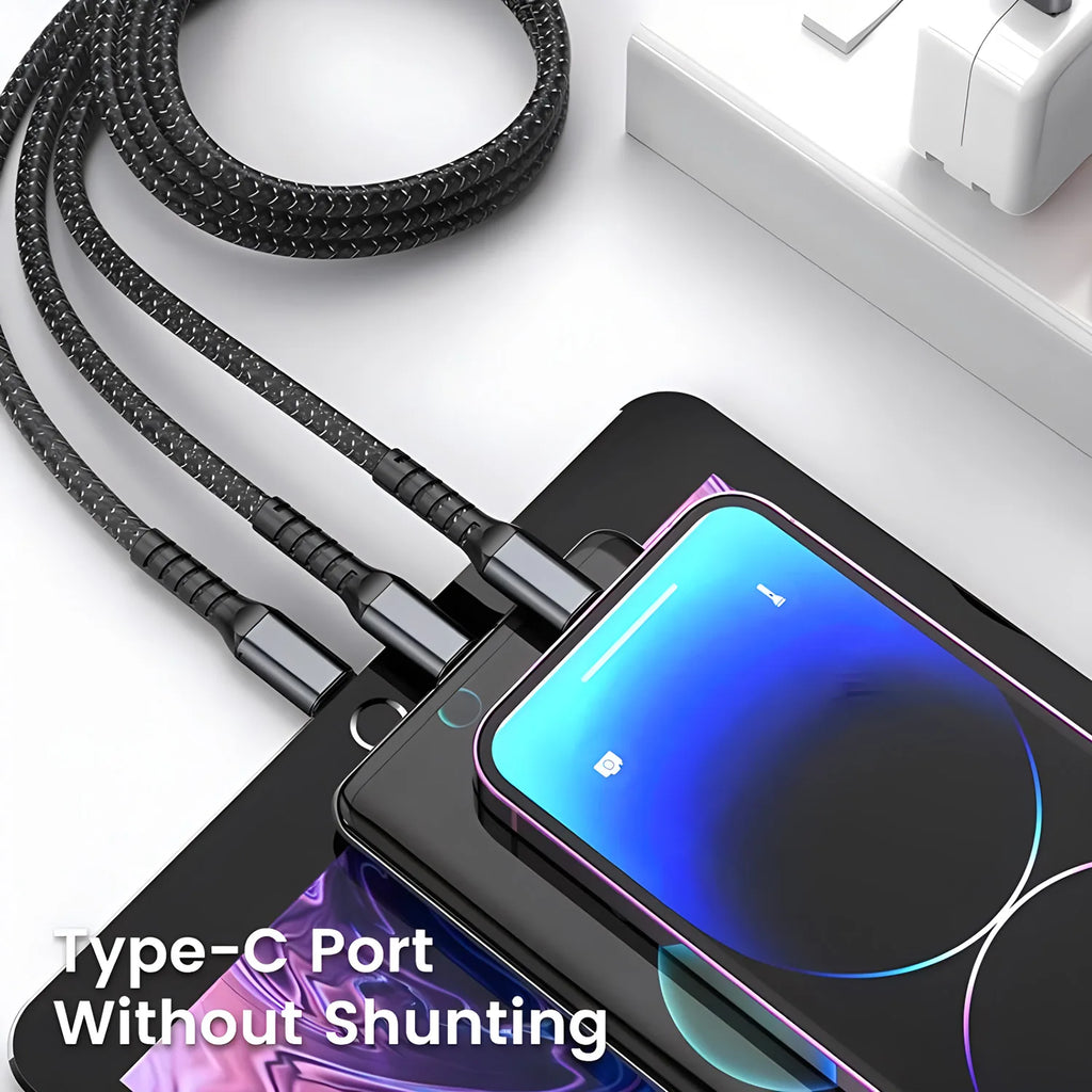 3-in-1 100W Fast Charging Cable with Multi-Connector Design
