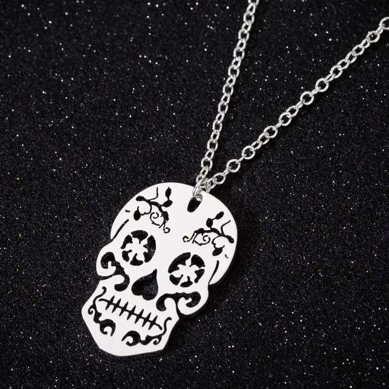 Skull Pendant Necklace – Stainless Steel Halloween Gothic Jewelry
