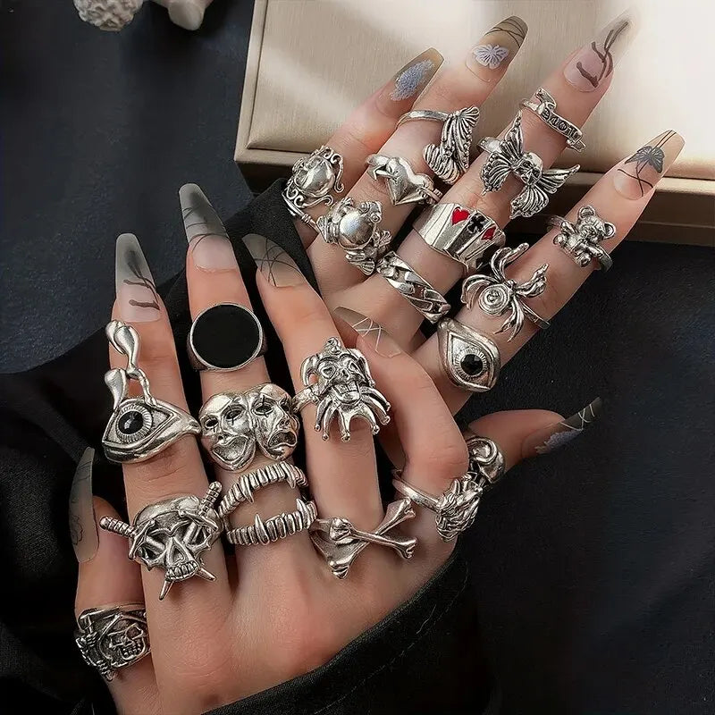 Gothic Ring Set – 24pc Punk Fashion Rings