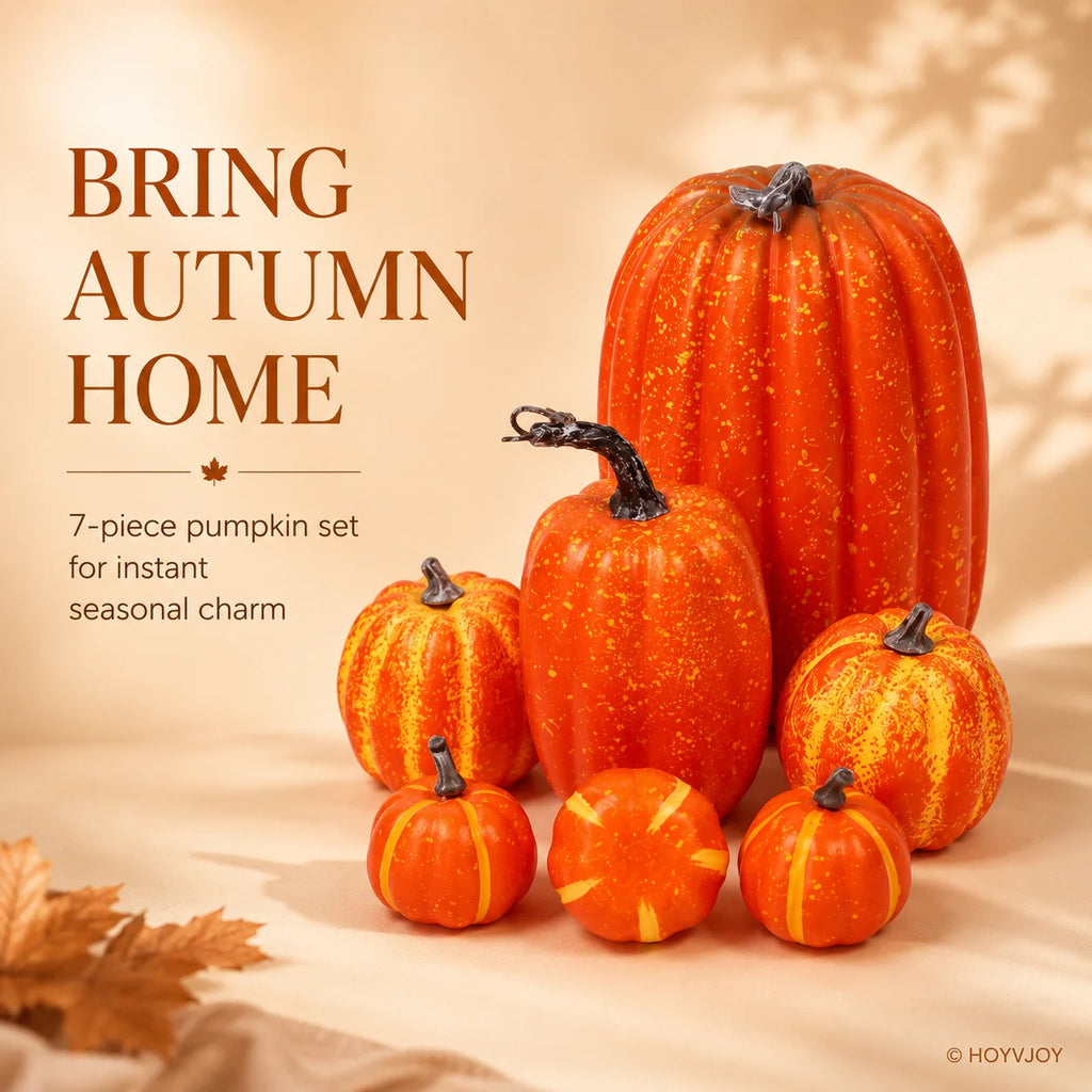 7-Piece Artificial Pumpkins – Halloween & Autumn Table Decor