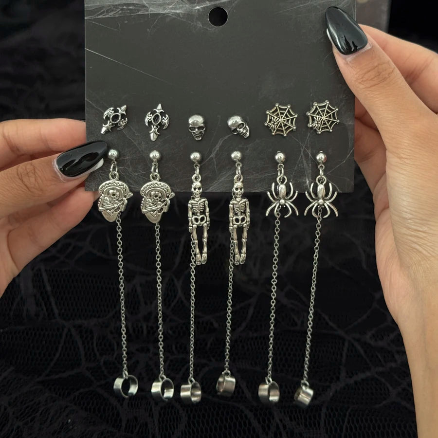 Halloween Skull Spider Drop Earrings – Gothic Jewelry for Women