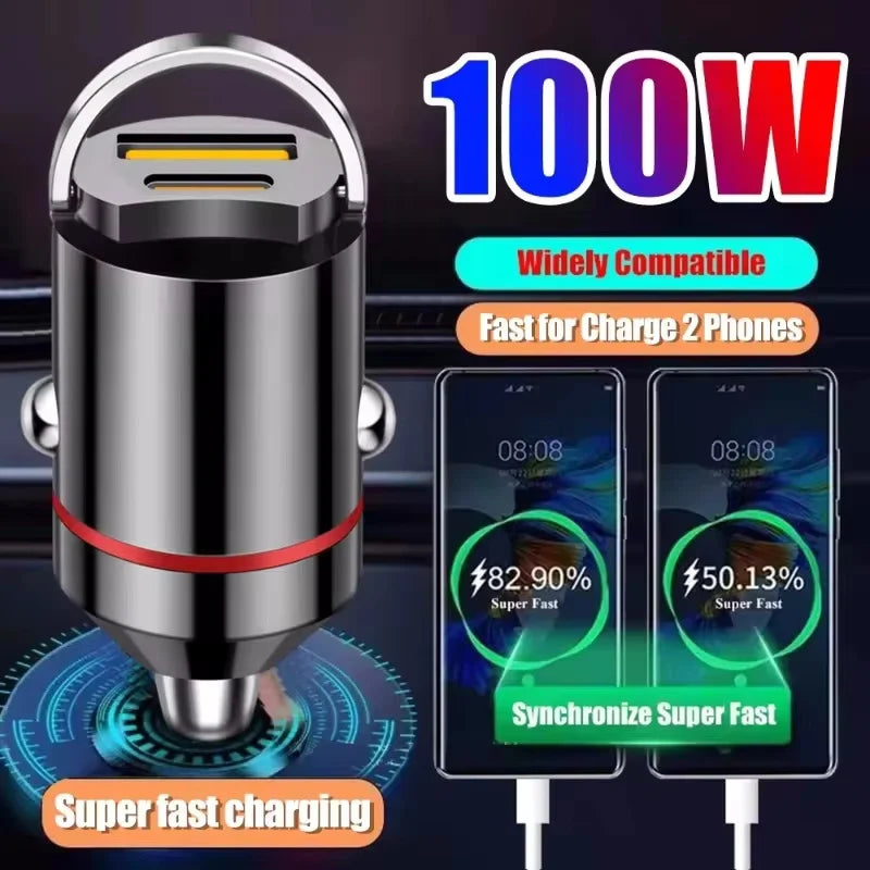 200W Mini USB-C Car Charger with PD Fast Charging